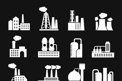 Industry manufactory buildings factory and plant silhouettes vector ic