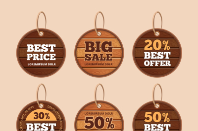 Wooden sale discount vector vintage badges&2C; banners&2C; stickers&2C; labels 