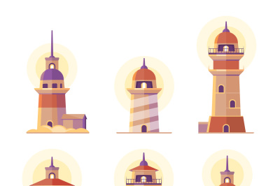 Cartoon lighthouse vector icons