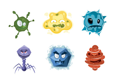 Vector cartoon ugly viruses characters, monster flu microbes set