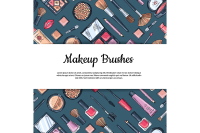 Vector hand drawn makeup products background