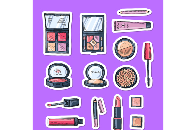 Vector hand drawn makeup elements stickers