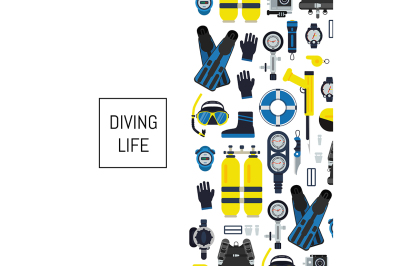 Vector underwater diving equipment illustration in flat style