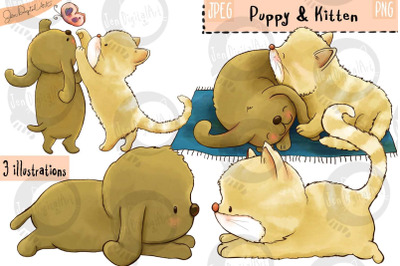 Puppy And Kitten | Clip art illustrations | PNG/JPEG
