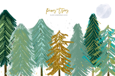 Conifer Trees, Watercolor pine trees, spruce, rustic forest wood