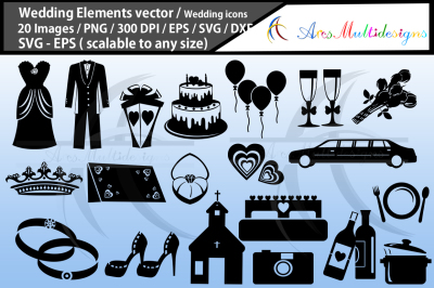 wedding silhouette svg bundle. wedding elements clipart&2C; wedding vecto