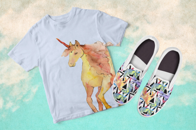 Cute unicorn horse PNG watercolor collection set