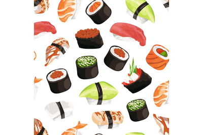 Vector cartoon sushi types pattern