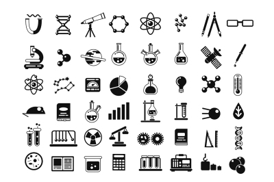 Monochrome set of different chemical symbols and others science icons 