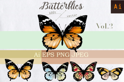 Set of vector butterflies Vol.2