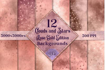 Clouds and Stars Rose Gold Edition Backgrounds - 12 Images