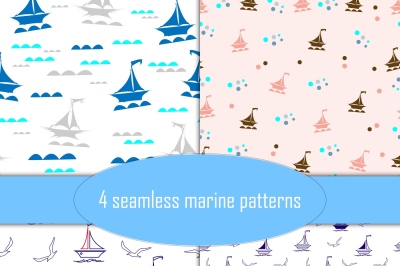 Marine themed seamless patterns, set of 4 plus 7 clip art 