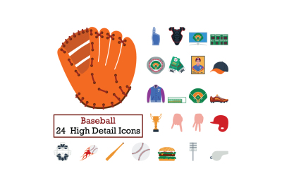 Set of 24  Baseball Icons