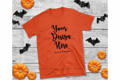 Halloween Orange T-Shirt Mockup, Gildan 64000 Tshirt Flat Lay