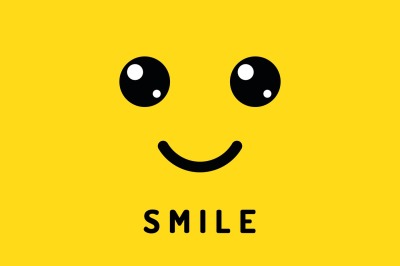 Happy smile. Smiling face on yellow background. Laughter logo&2C; funny v