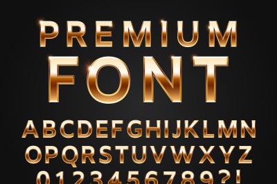 Glossy gold typeface, shine alphabet letters collection for premium te