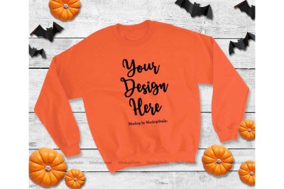 Halloween Orange Sweatshirt Mock Up, Fall Gildan Heavy Blend