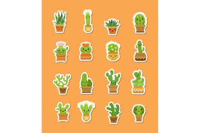 Vector cacti in pots flat style stickers