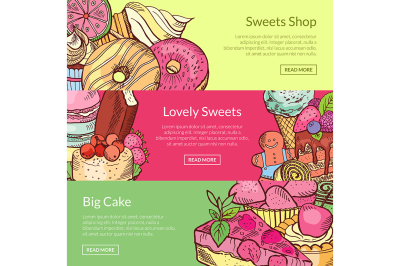 Vector hand drawn sweets horizontal banner