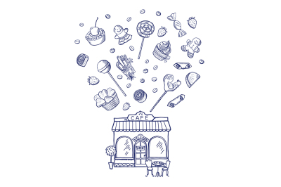 Vector hand drawn sweets shop building