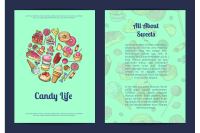 Vector hand drawn sweets, pastry shop or confectionary