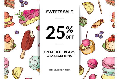 Vector hand drawn sweets sale background template