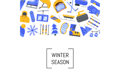 Vector flat style winter sports equipment and attributes