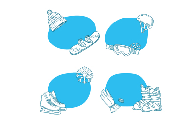 Vector hand drawn winter sports equipment stickers