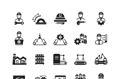 Engineering manufacturing industrial vector icon set