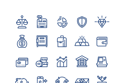 Money finance payments business vector thin line icons set