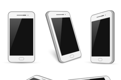 Realistic white smartphone&2C; cell phone vector mockups isolated