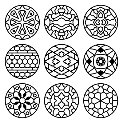 Korean traditional vector ancient buddhist patterns, ornaments and sym