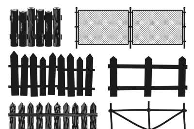 Rural wooden fences&2C; pickets vector silhouettes