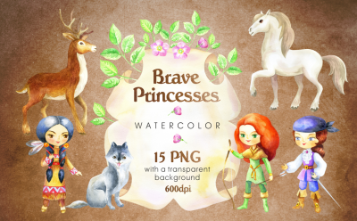 Brave princesses. Watercolor set.
