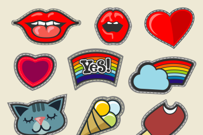 Colorful vector embroidery patches set