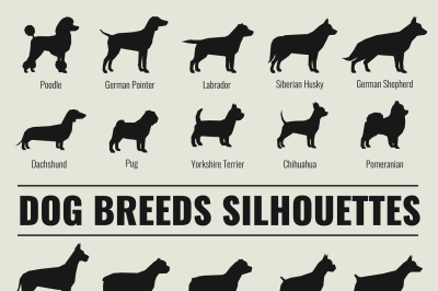 Dog breeds vector silhouettes set