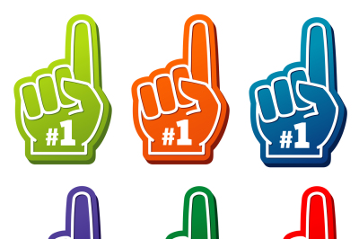 Multi colored number 1 foam fingers vector icons