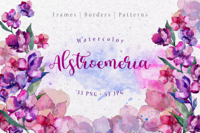 Purple Alstroemeria PNG watercolor set