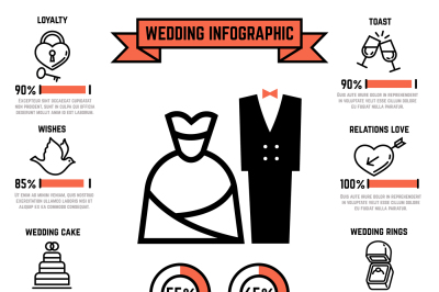 Wedding vector infographics with marriage and bridal flat icons