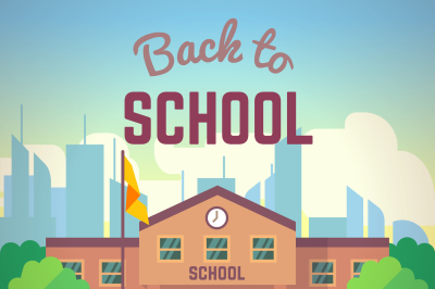 Back to school poster with schools building