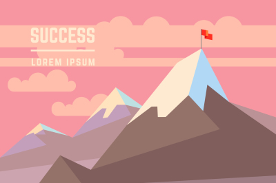 Flag on mountain vector success business achievement concept