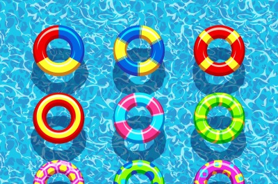 Pool rings on blue water background