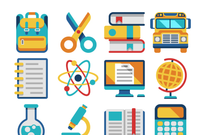 School and education flat vector icons