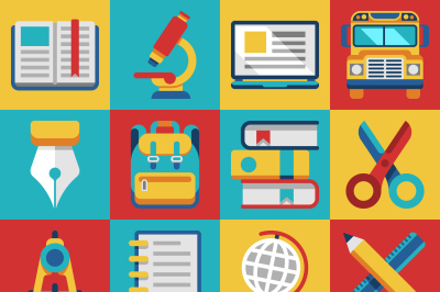 School and college education modern flat icons