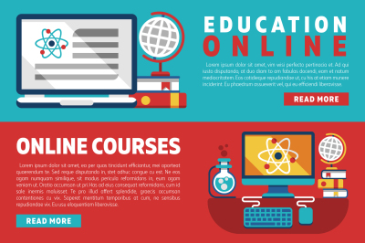Online education training courses or webinars banners