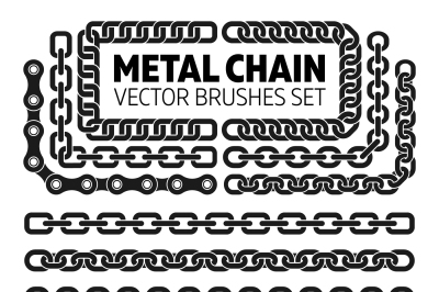 Metal chain links vector pattern brushes set