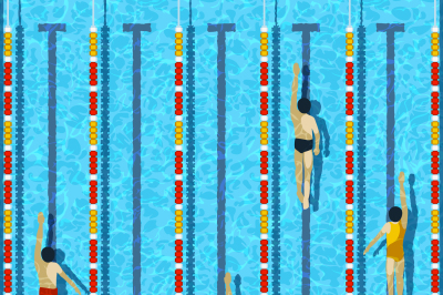 Top view swimming pool with athlete swimmers vector