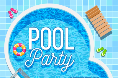 Summer party invitation with swimming pool vector template