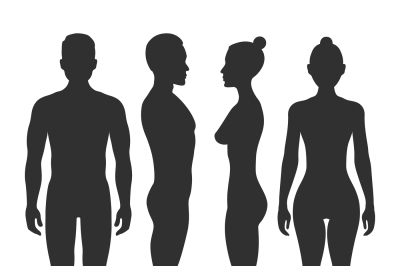 Man and woman vector silhouettes in front side view