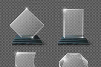Empty glass trophy awards vector set